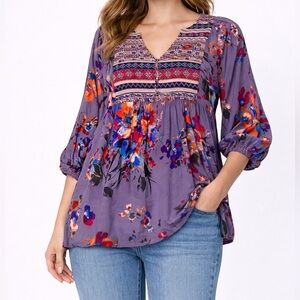 Umgee Boho Floral Tunic Top – Size Small